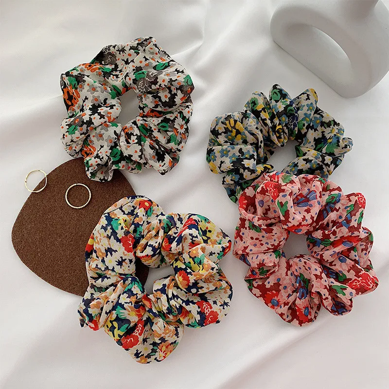 2020 Bohemian Polka Dot Floral Printed Ribbon Hair Scrunchies Women Elastic Band Ponytail Accessories | Украшения и аксессуары