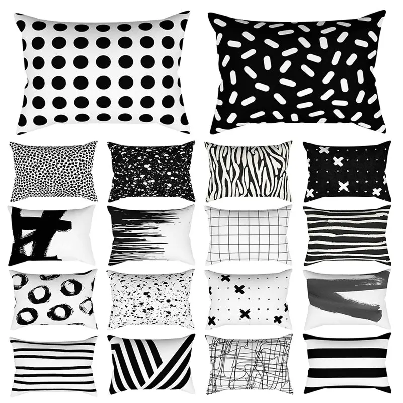 

Black/White Geometric Cushion Cover 30x50cm Striped Dotted Grid Abstract Throw Pillows Cover For Sofa/Home Decor Pillowcase