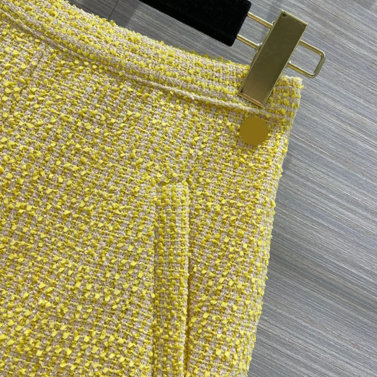 High-end Brand Yellow Skirts for Women Summer 2020 Preppy Style A Line Tweed Skirts Top Quality Fashion High Waist Skirts Lady