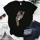 Забавная женская футболка Seeyoushy с принтом кота, повседневные летние женские топы, женская футболка с коротким рукавом и круглым вырезом, одежда в стиле Харадзюку