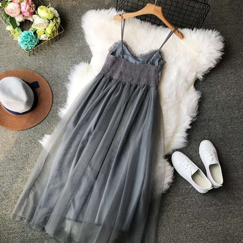 Женское Тюлевое платье с V-образным вырезом ТРАПЕЦИЕВИДНОЕ длинное Сетчатое на