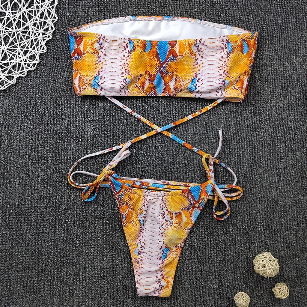 

Bikini Mujer 2020 Swimsuit Women's Swimwear Snake Print Bikini Set Push Up Pad Bra Swimming Suit Brazilian Bathing Suit Biquini