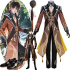 Костюм Чжун ли для косплея по мотивам игры Genshin Impact, длиной 90 см, парик коричневого и оранжевого цвета из аниме парик и обувь для косплея