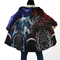 winter men for women hooded cloak dragonwolf 3d all over prined fleece wind breaker warm hood cloak