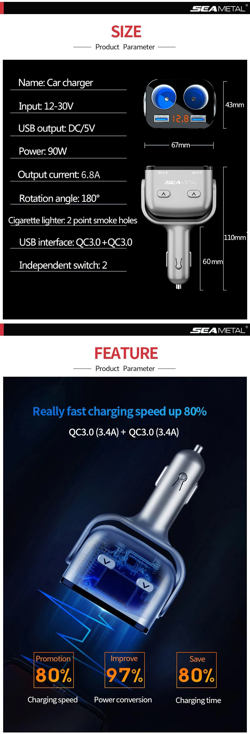 Автомобиль автомобильный прикуриватель зарядное устройство 2USB QC 3,0 Быстрая зарядка Авто прикуриватели Splitter Автомобили Авто салонные аксессуары