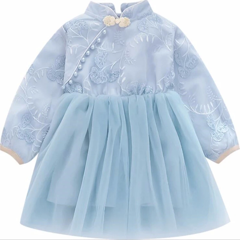 

Autumn 2020 New Children's Princess Kids Embroidery Cheongsam Dresses for Girls Elegant Lace Dress