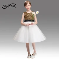 gold lace flower girl dress ht131 o neck first communion dresses for girls back bow elegant flower girl tulle ball gowns