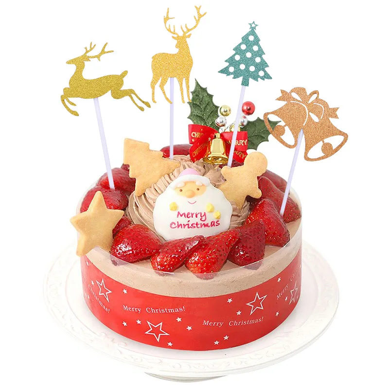 

10/20pcs 2020 New Year Christmas Cake Topper Xmas Tree Gold Silver Elk Cupcake Topper Merry Christmas Dinner Party Deco Supplies