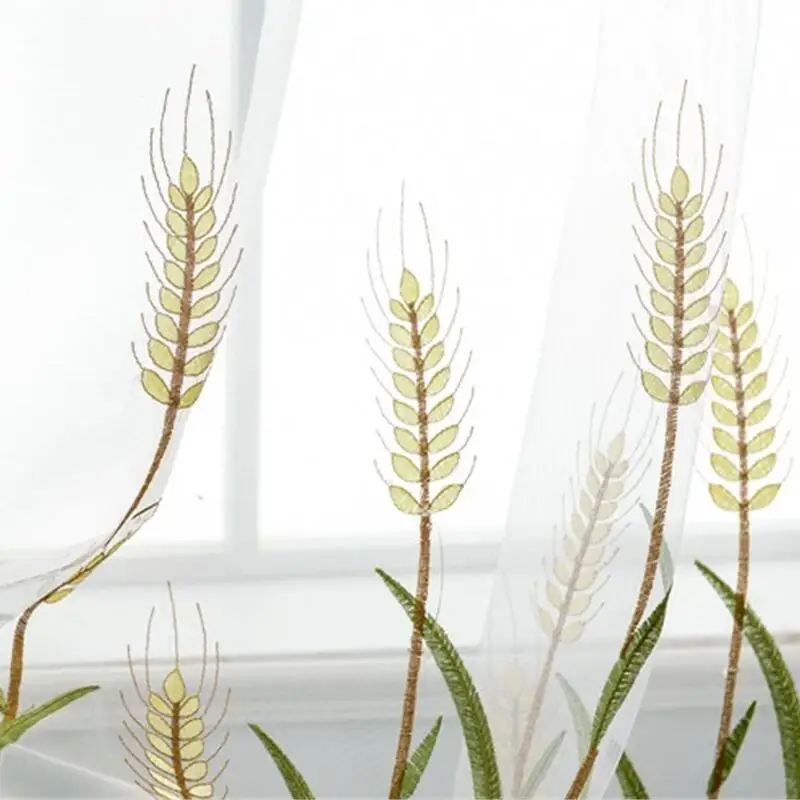 Белая прозрачная занавеска с рисунком пшеничных ушей деревенская вуаль для