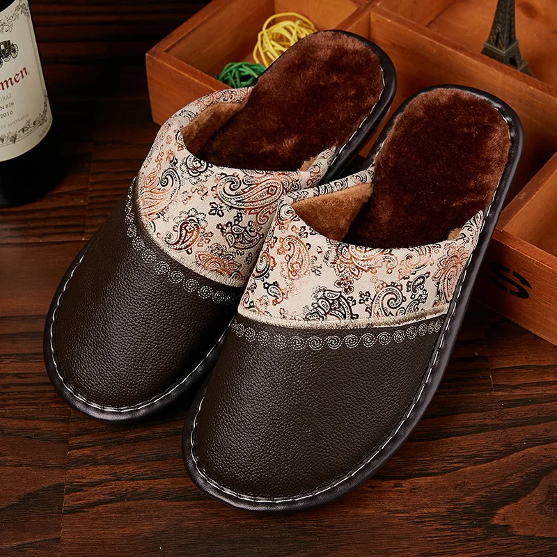 Мужские домашние тапочки Mntrerm натуральная кожа мягкая подошва деревянный пол