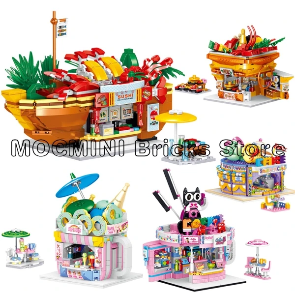 Конструктор креативный уличный вид дом для еды суши горячий горшок Ресторан Кафе