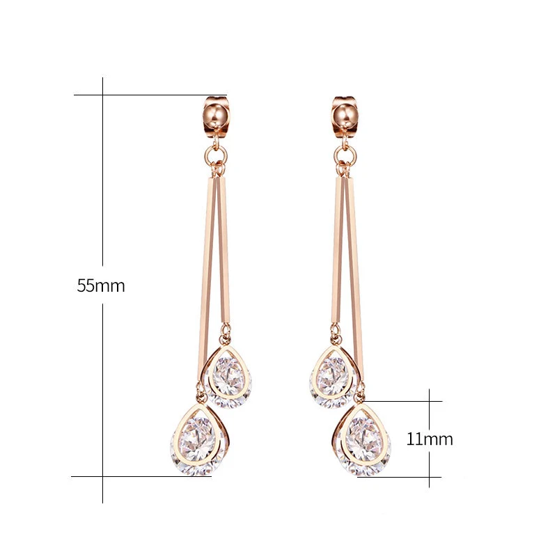 Женские длинные серьги в форме капель из розового золота с кристаллами женские