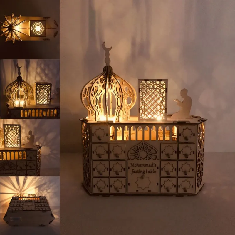 

New Wooden DIY Palace LED Ramadan Countdown Eidmubarak Decorations Practical and durable new small ornaments and decorations