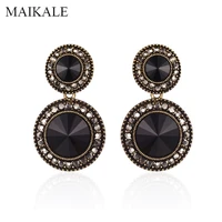 maikale new classic round zinc alloy vintage earrings for women rhinestone gold stud earrings wholesale fashion jewelry gifts