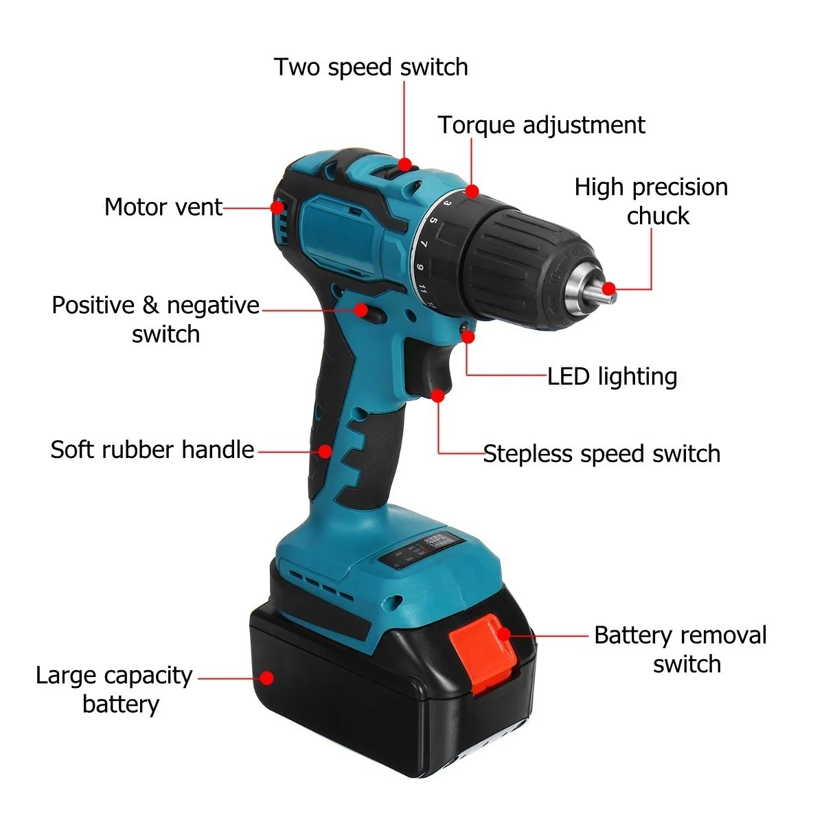 

Cordless Brushless Drill Electric Screwdriver Electric Drill Power Driver Lithium-Ion Battery Mini Drilling Cordless Screwdriver