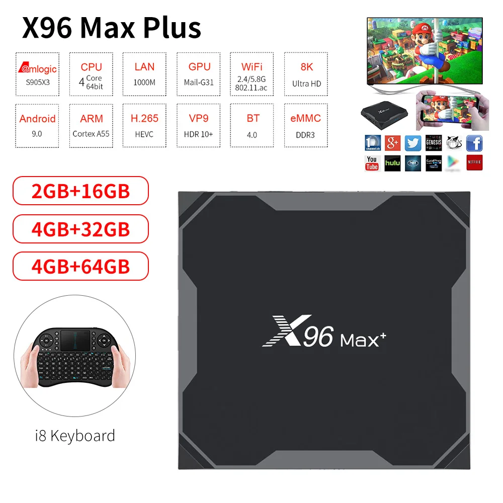 X96 MAX PLUS ТВ-приставка Android 9 0 Amlogic S905X3 4 Гб ОЗУ 32 64 ПЗУ двойной Wifi Bluetooth 4K HD 2 16