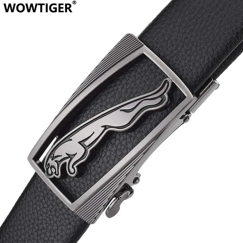 WOWTIGER animal Hollow Leopard Black 3.5cm Leather men belt ratchet automatic buckle belts for men Luxury brand designer belt