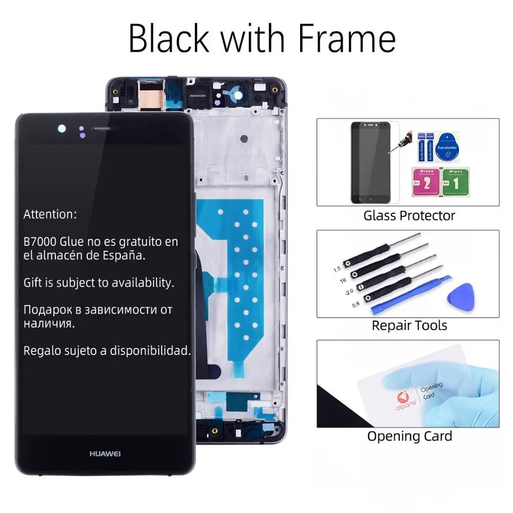 Дисплей для HUAWEI P9 Lite VNS-L31 L21 L19 L23 LCD в сборе с тачскрином на рамке 5.2'' черный белый золото - Цвет: Black with Frame
