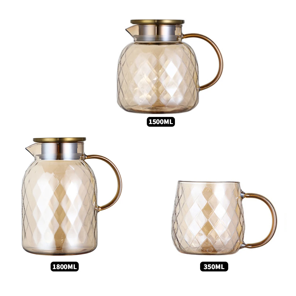 Diamond Texture Glass Teapot Set Hot Cold Water Jug Transparent Coffee Pot Home Carafe Heat-Resistant | Дом и сад