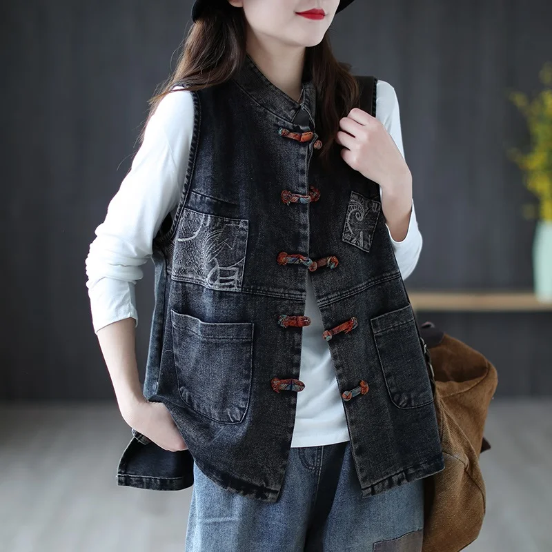 YASUGUOJI Women Fashion Korean Style Vest Female Vintage Sleeveless Plus Size Casual Denim Coat Office Lady Jean Waistcoat | Женская