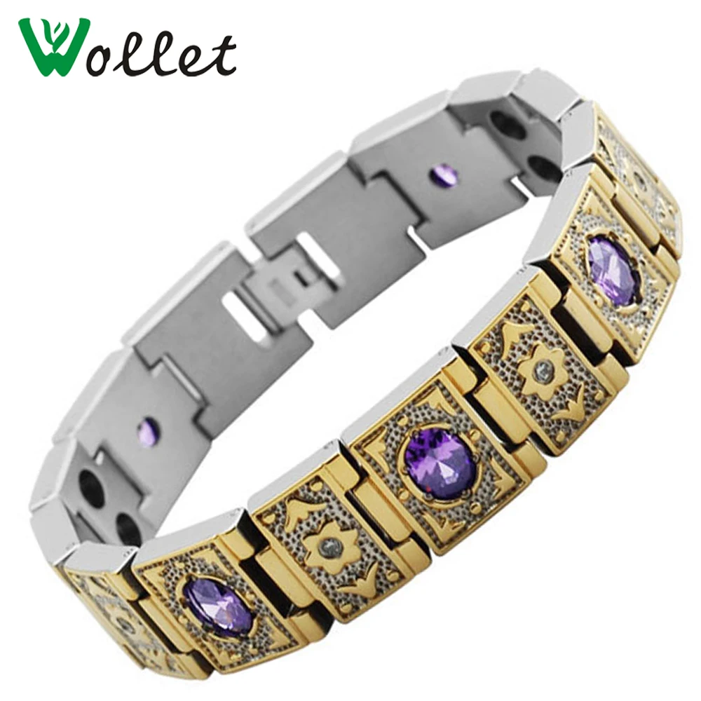 

Titanium Bio Magnetic Gold Bracelet Necklace Women CZ Stone 5 in 1 Germanium Tourmaline Crystal