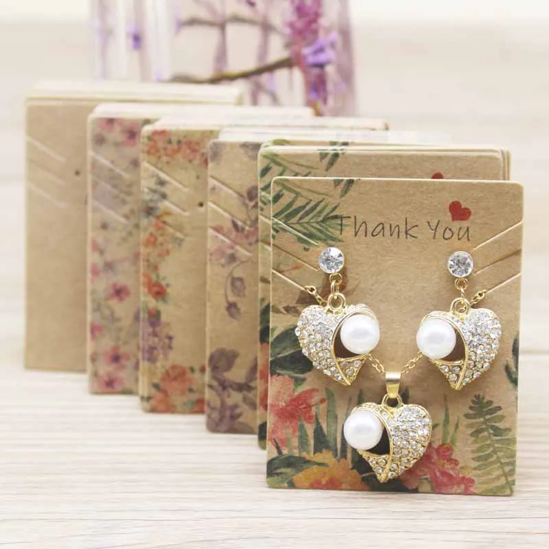 

Zerong 50pcs Vintage kraft necklace earring Cards flower style eleglant necklace set pendant Package Hang Tag Card 5.1*6.3cm