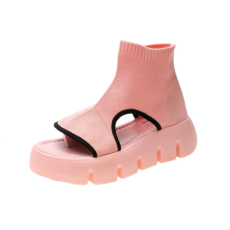 Thick-soled Fish Mouth Canvas Sandals Female 2022 Summer New Style Sponge Cake Breathable Fly Woven Mesh Hollow Roman Shoes