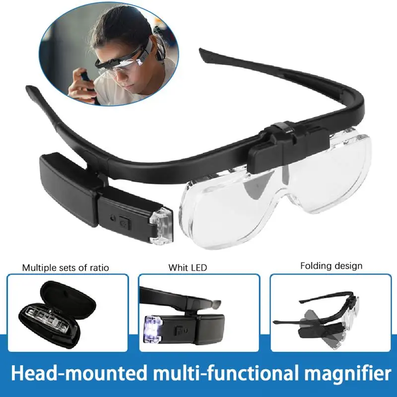 

USB Rechargeable Magnifier Head Mounted Loupe Magnifier With 3LED Illuminated Headband Magnifying Glass For Repairing