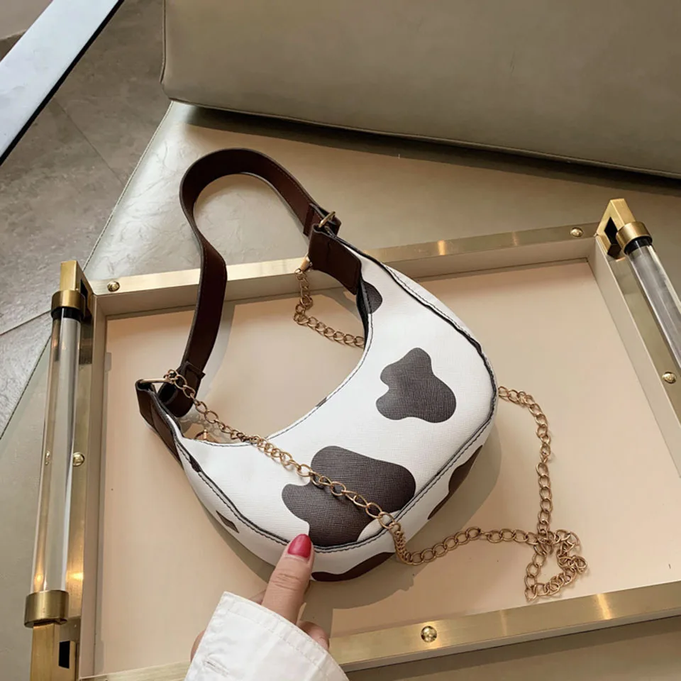 

Small Cow Print Shoulder Bag Women Designer Handbag PU Leather Chain Crossbody Bags Cute Purse Female Totes Top Handle Sac Bolso