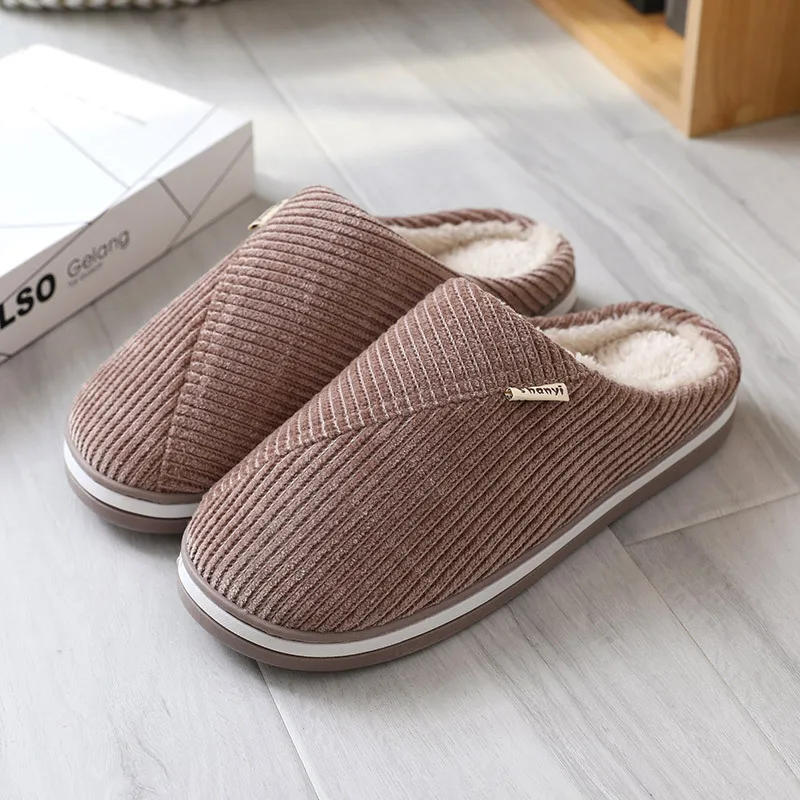 

Women Winter Warm Home Slippers Couple Shoes Female Plush Solid Non-Slip On Soft Sole Indoor Flats Comfort Plus Size Footwears