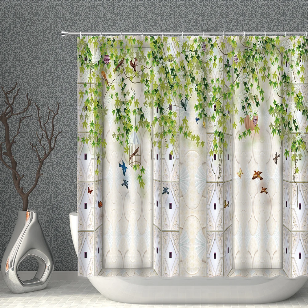 

Штора для душа, маленькая Водонепроницаемая занавеска для ванной из полиэстера, с крючком, с рисунком подсолнуха, зеленых растений, бабочки