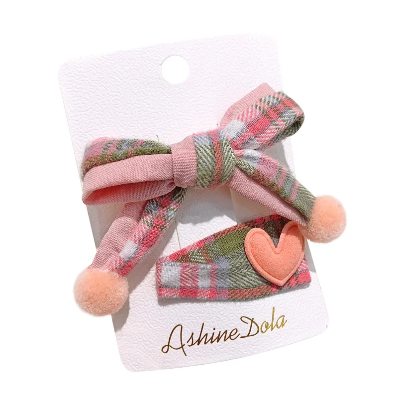 

Woolen Check Bowknot Hair Ball Hairpin College Wind Irregular Fabric Love BB Clip Children Hair Pin Accessories