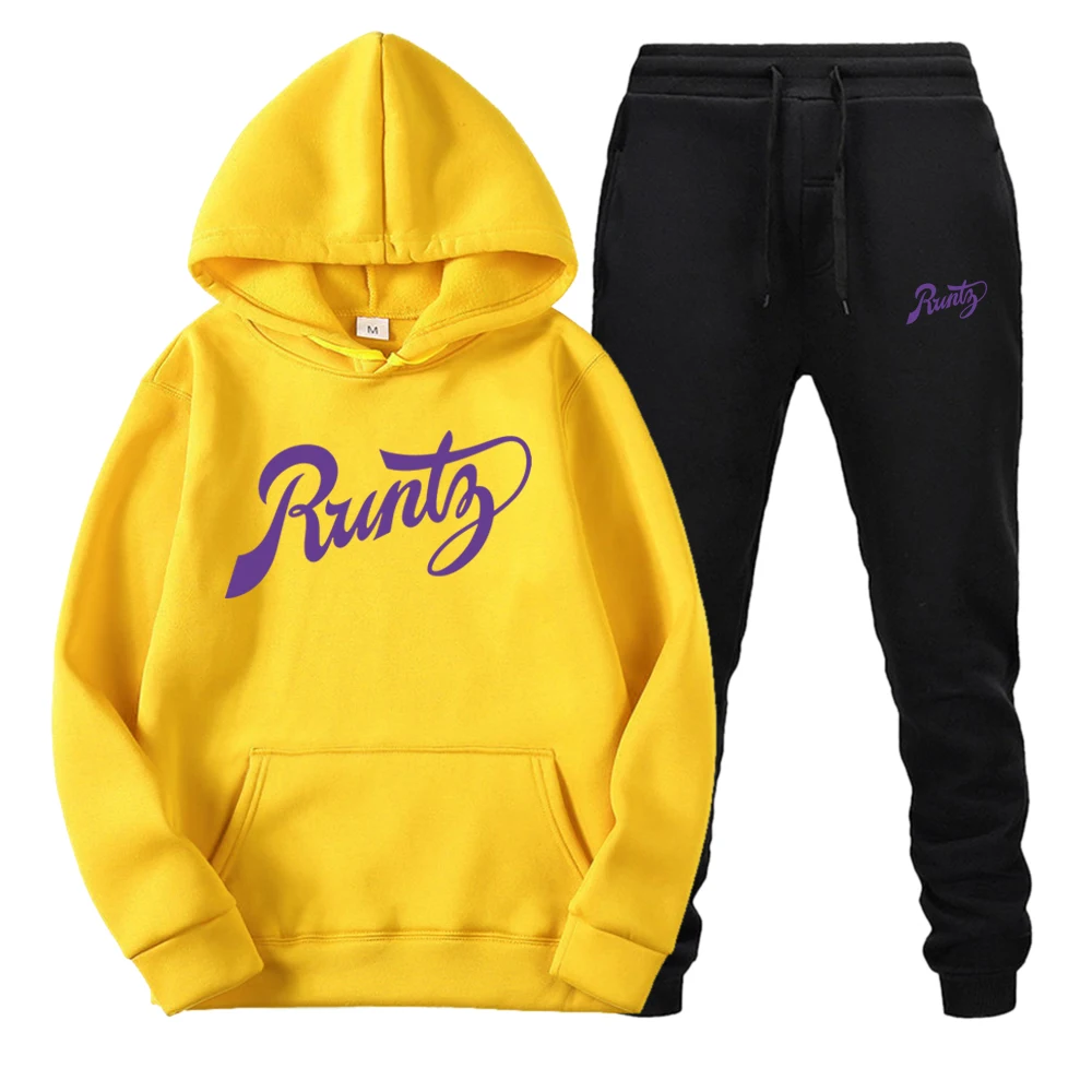 

Runty Printing Streetwear Autumn And Winter Men's Clothing Tops Pullover Fashion Harajuku Hoodies Suit Sets