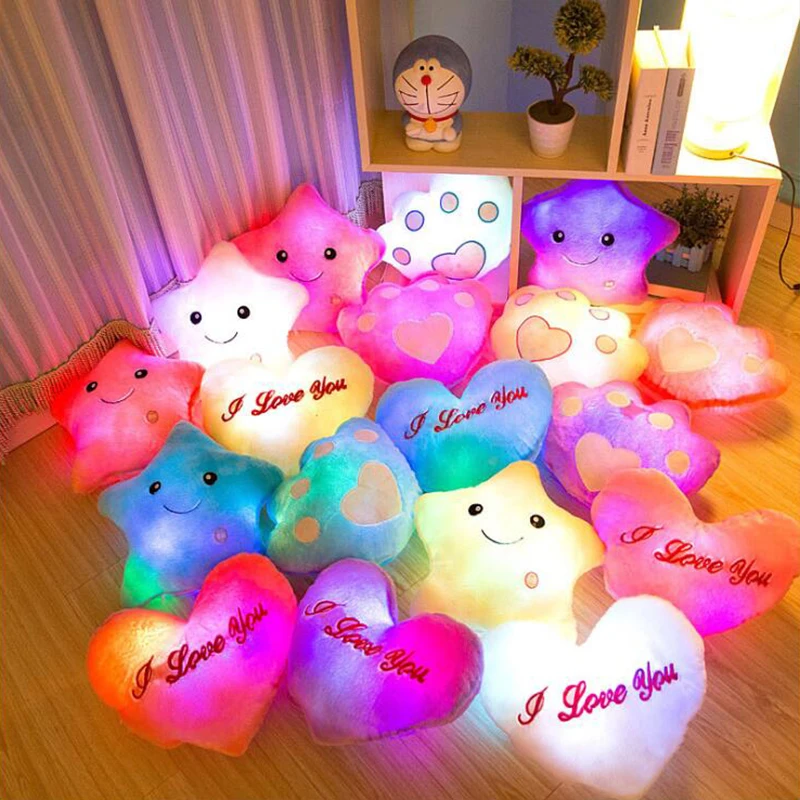 

Luminous Pillow Star Cushion Colorful Glowing Pillow Plush Doll Star Heart Bear Paw Led Light Toys For Girl Kids Christmas Gift