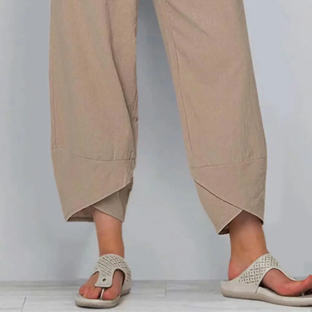 

Spring Summer Womens Pants Trousers Irregular Hem Cotton Linen Harem Trousers Women Elastic waist Harem Pants femme pantalon