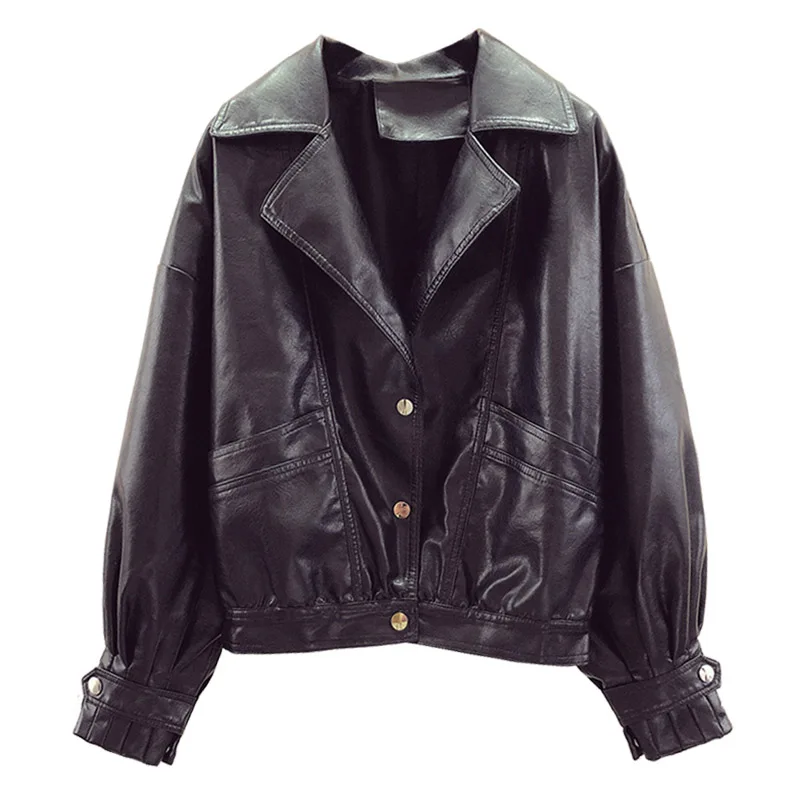 Куртка женская винтажная из искусственной кожи Свободное пальто однобортная