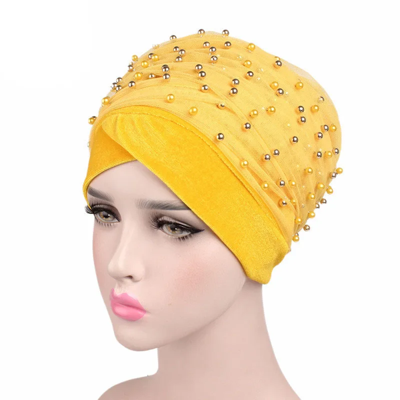 Hijab Extra Long Head scarf Headscarf Turbante Luxury Mass Gold Beaded Mesh wrap Velvet Nigerian Turban Women |