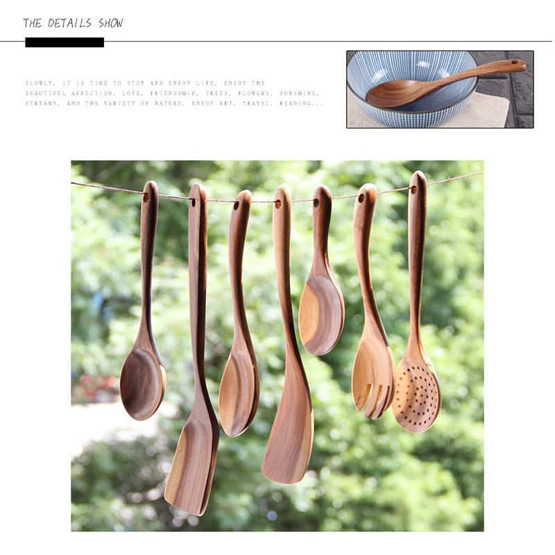 Набор кухонных инструментов столовая посуда из Натурального Тикового Дерева