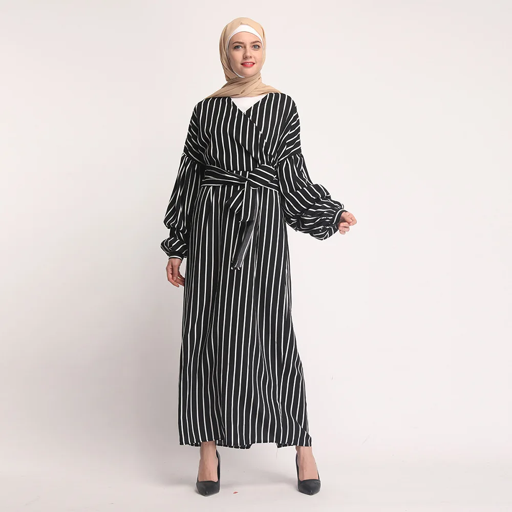 Женское платье хиджаб мусульманское макси с пышными рукавами на шнуровке в