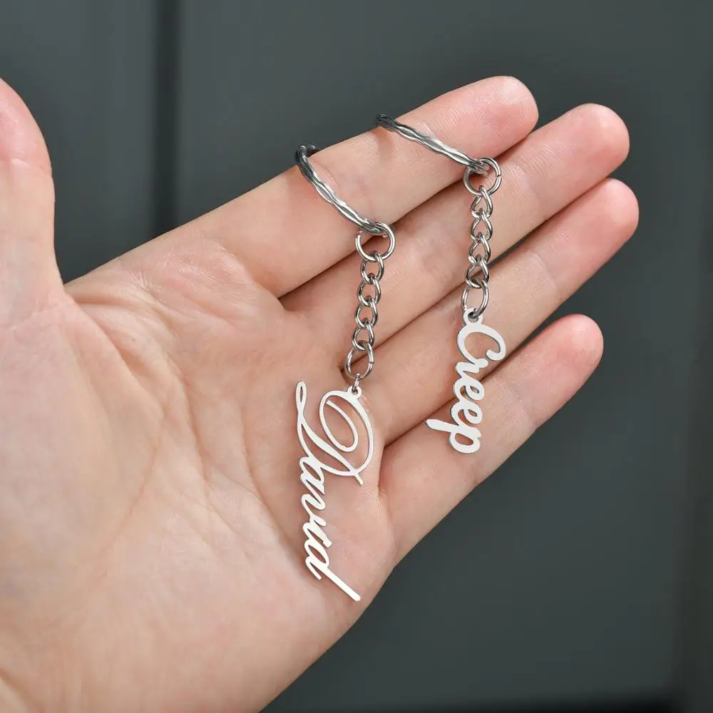 

Goxijite Personalized Name Pendant Stainless Steel Nameplate Keychain Women Men Customized Keychain Jewelry Birthday Best Gift