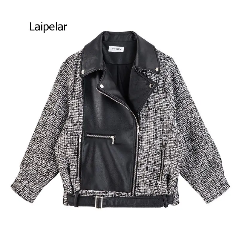 

2021 New Winter Fashion Women Clothes Turn-Down Collar Batwing Sleeves Knitting Patchwork Pockets Coat