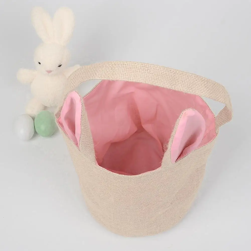 Пасхальная корзина для пасхальных яиц с джутовым полотном и кроличьими ушками |