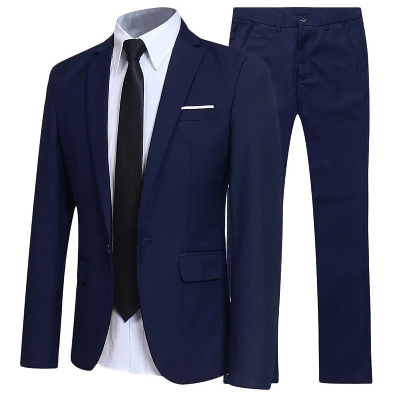 

MyLoddy High-Quality 2 Piece Suit Men Gentleman Clothing Suits Groom Wedding Set Blazers Male Party Prom Male Set(Jacket+Pants)