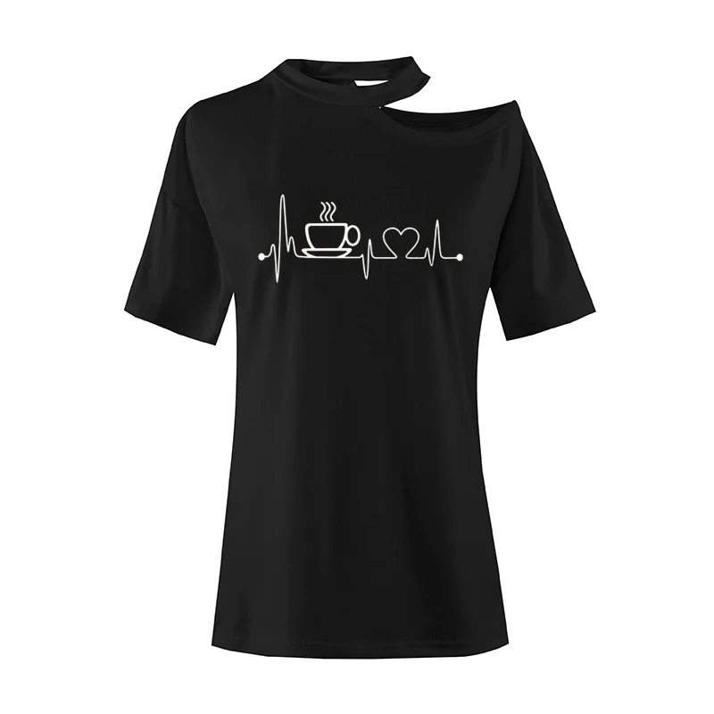 

Cotton Casual Funny T Shirt Coffee Heartbeat lifeline Print Women TShirt For Lady Girl Top Tee Hipster Drop Ship Camisetas