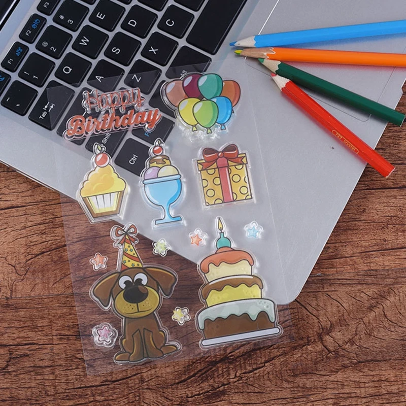 

Cartoon Colored Happy Birthday Transparent Silicone Stamp Seal Die Cling Scrapbooking DIY Cute Pattern Arts Crafts Supplies