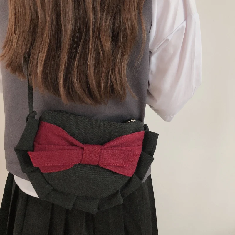 Women's Semicircular Handbag Crossbody Shoulder Bag Canvas Bow Ruffled Zipper Wallet |