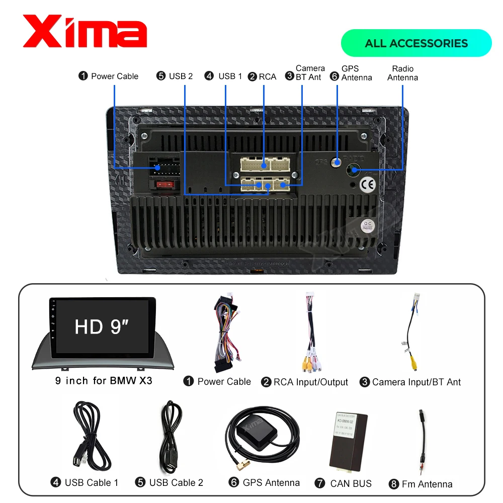 Автомобильный мультимедийный DVD проигрыватель 9 дюймов Android 0 2 Гб 2din радио для BMW X3