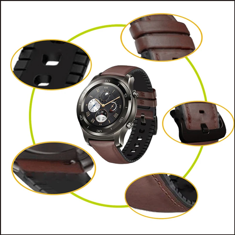 

22mm Universal leather watch strap for samsung huawei watch2 watchband switch ear soft leather Bracelet Alternate replacement