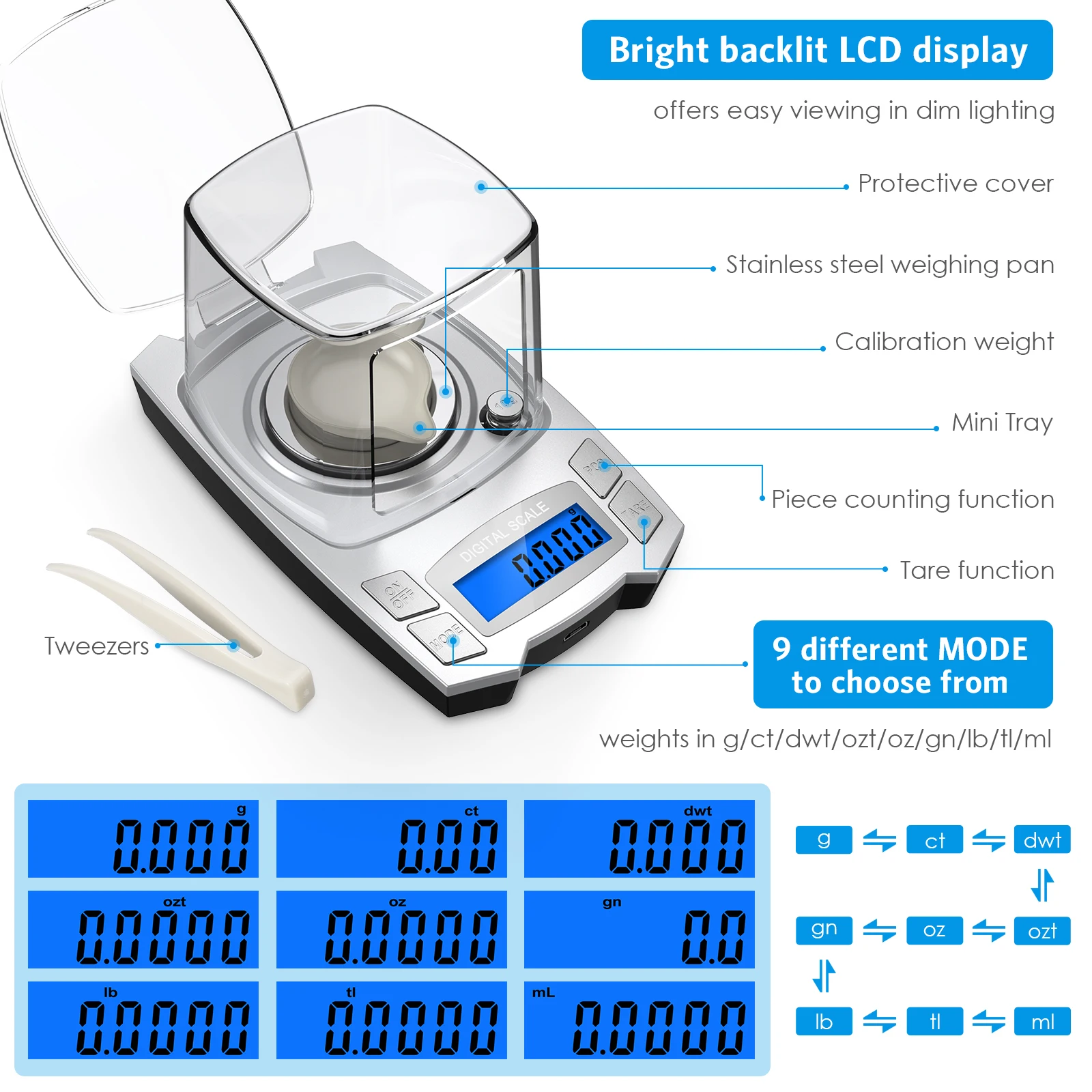 B&aacute;scula electr&oacute;nica de precisi&oacute;n de 0.001g, 100g/50g, carga USB, b&aacute;scula Digital de joyer&iacute;a, b&aacute;scula port&aacute;til de laboratorio de peso de miligramo-4