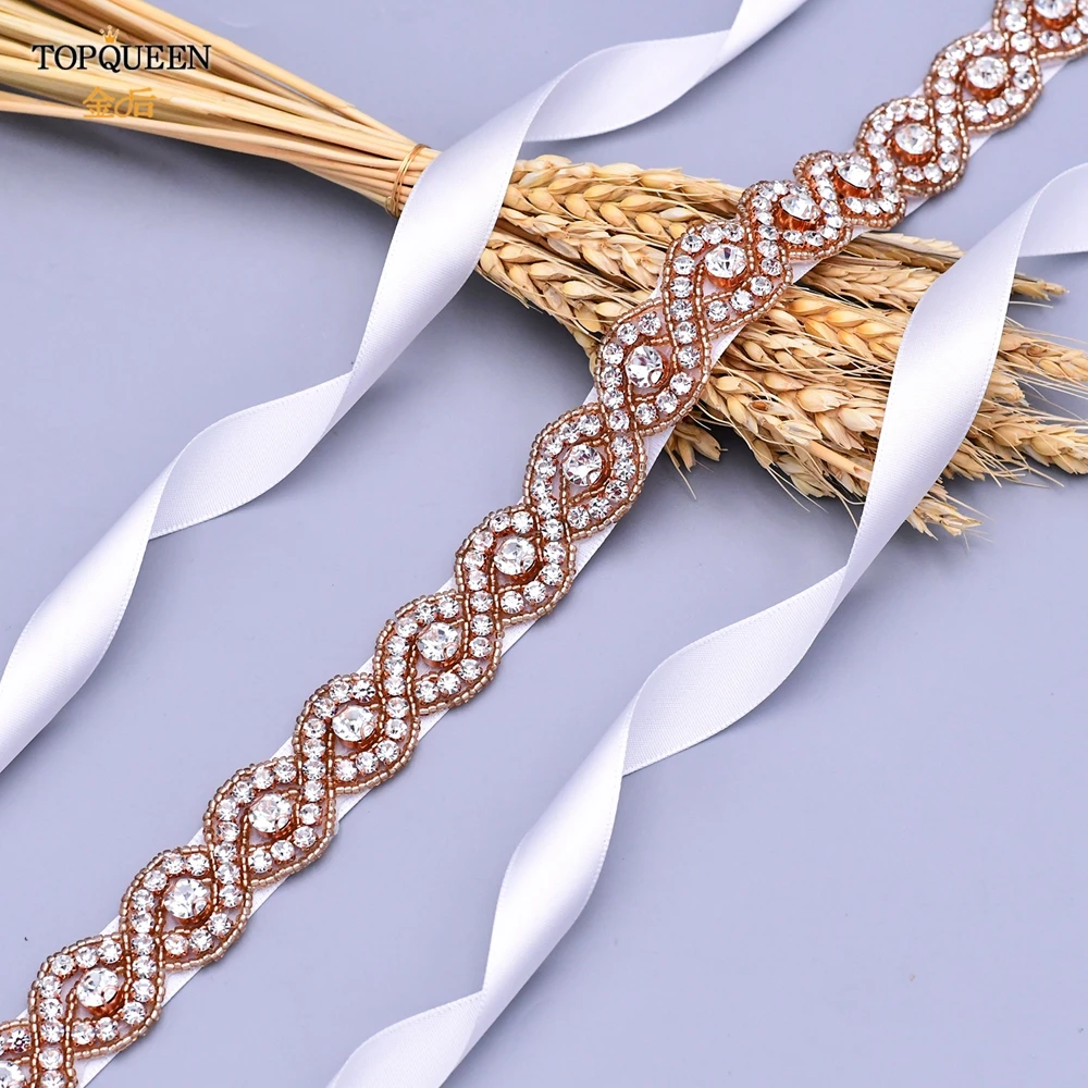 

TOPQUEEN S28-RG Rose Gold Bridal Belt Rhinestone Women's Belt for Wedding Belt Jewelry Belt Shiny Female Maternity Sash Belt
